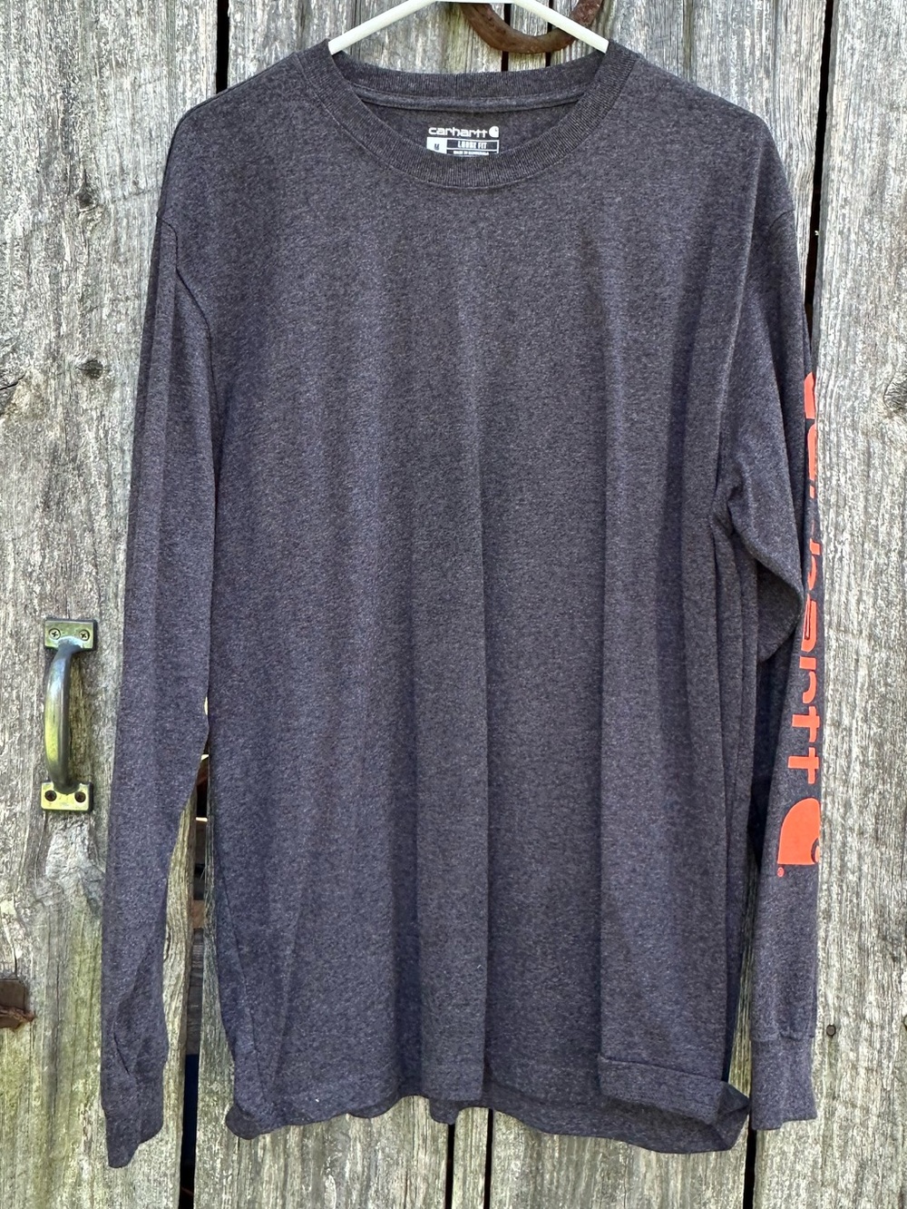 Carhartt Men’s Loose Fit Long Sleeve Shirt Charcoal Gray Orange Logo Size M